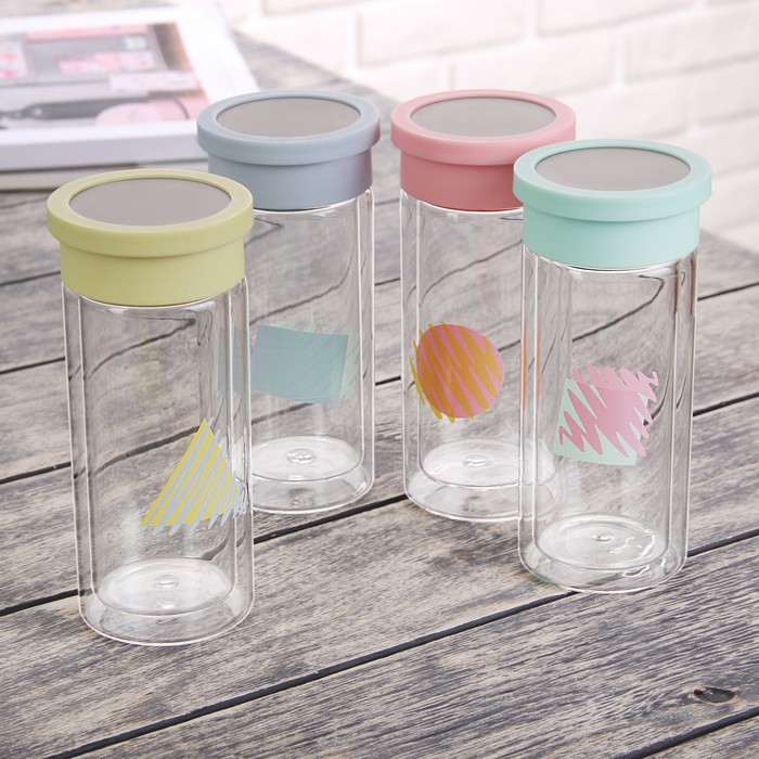 Бутылка двойное стекло 300 мл "Геометрия", цвета и рисунок МИКС