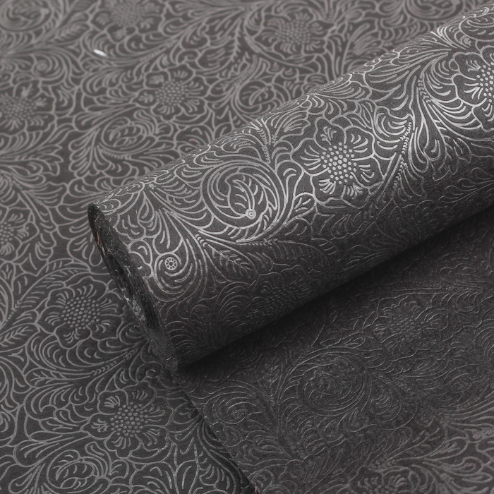 Фетр ламинированный рельефный "Цветы", черный, 50 см х 10 м