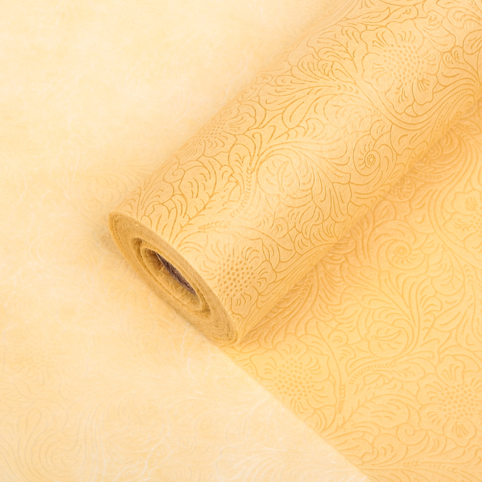 Фетр ламинированный рельефный "Цветы", кремовый, 50 см х 10 м