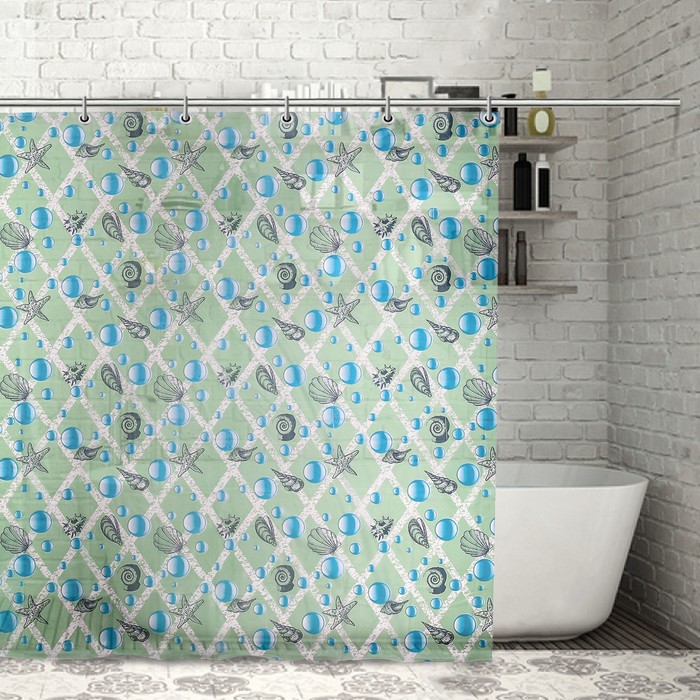 Штора для ванной "Морские ракушки", 180*180 см, PEVA