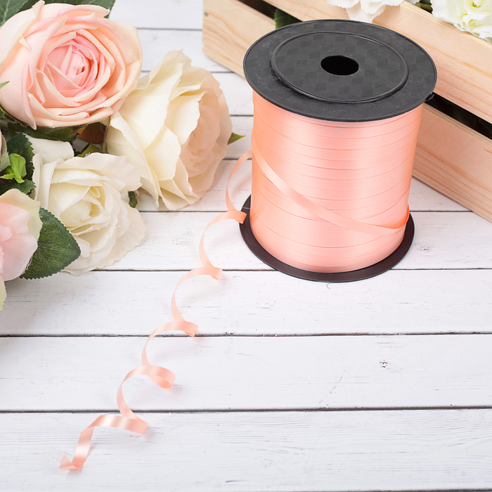 Лента простая матовая 0,5 см х 225 м, персиковая