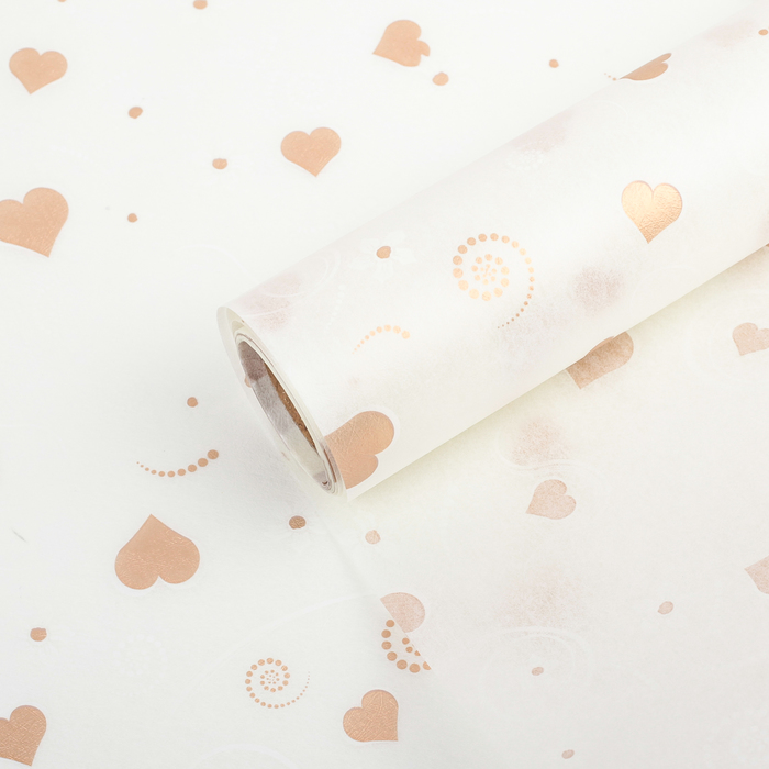 Фетр ламинированный &quot;Золотые сердца&quot;, белый, 0,6 х 5 м