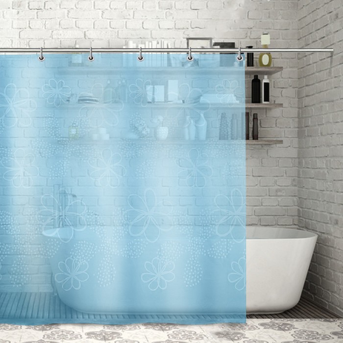 Штора для ванной "Большие цветы", 180х180 см, цвет синий PEVA