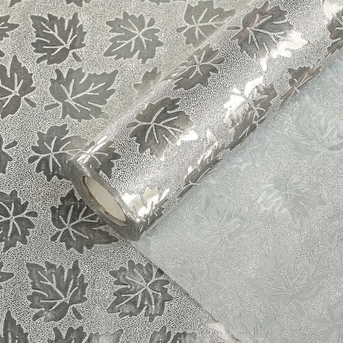 Плёнка с блестками "Клён", серебряный, 0,5 х 10 м