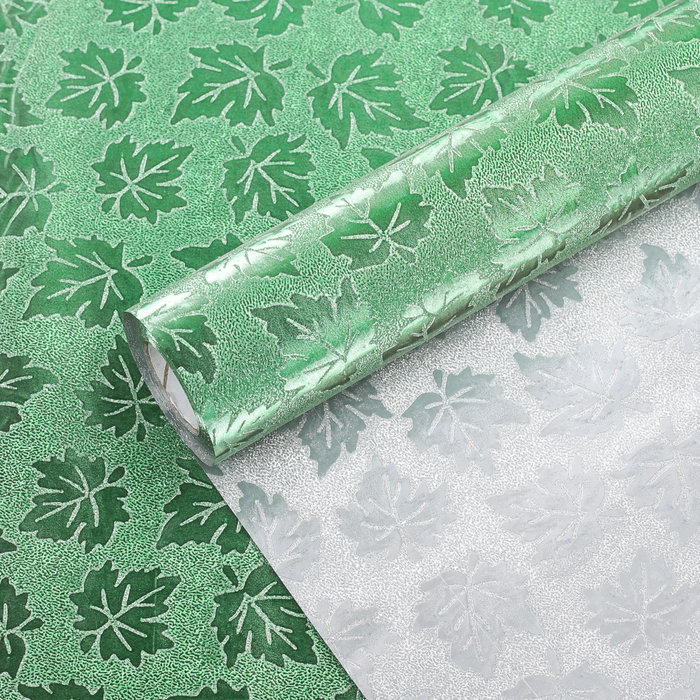 Плёнка с блестками "Клён", зеленый, 0,5 х 10 м