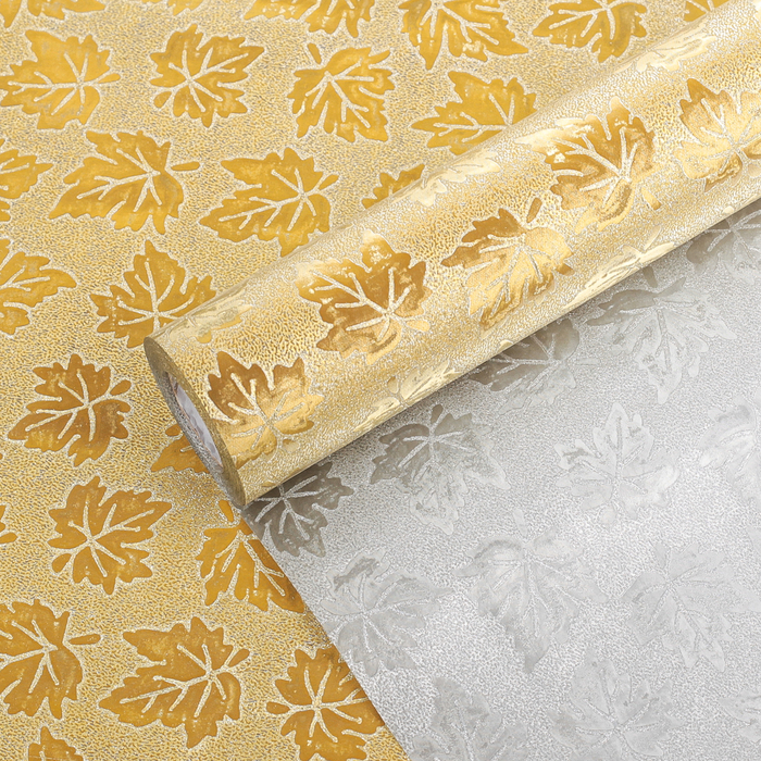 Плёнка с блестками "Клён", золотой, 0,5 х 10 м