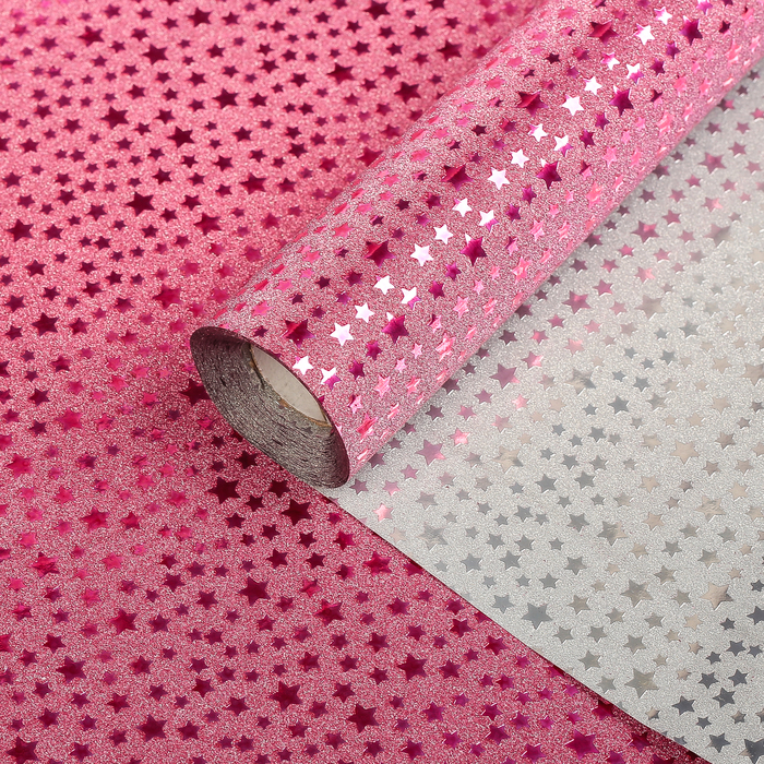 Плёнка с блестками "Звездочки", красный, 0,5 х 10 м