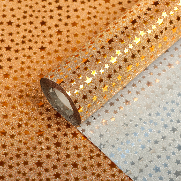 Плёнка с блестками "Звездочки", оранжевый, 0,5 х 10 м
