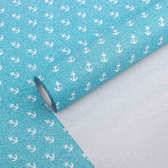 Плёнка с блестками "Морская", голубой, 0,5 х 10 м
