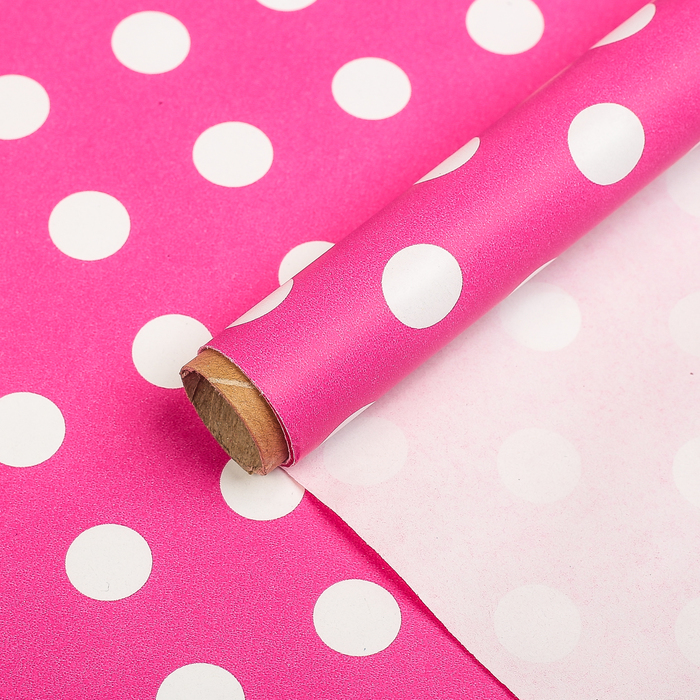 Бумага упаковочная, "Горох", ярко-розовый, 0,7 х 2 м