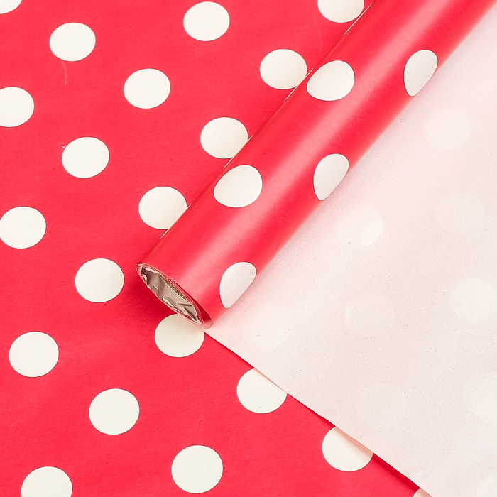 Бумага упаковочная, "Горох", красный, 0,7 х 2 м