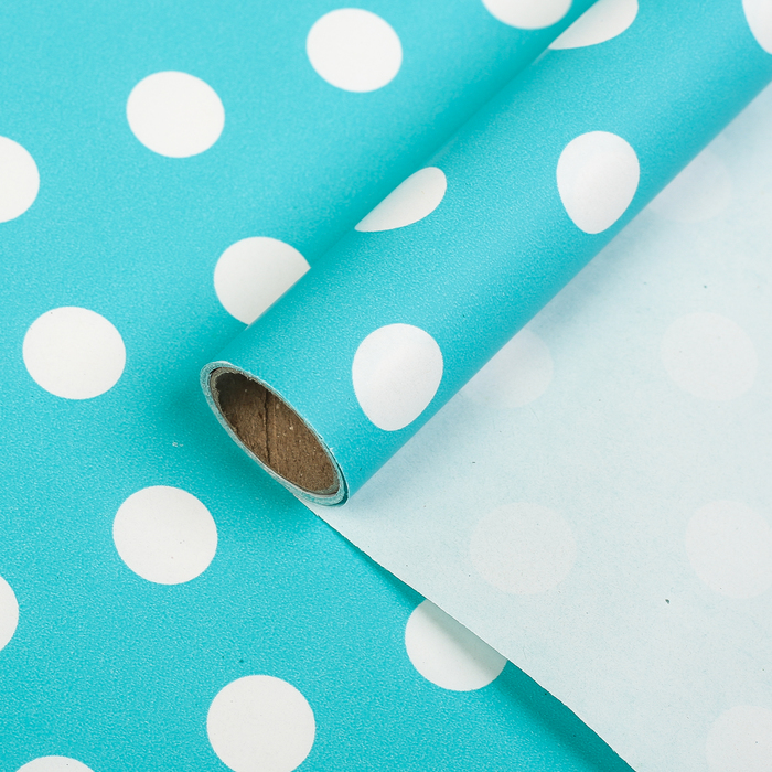 Бумага упаковочная, "Горох", голубой, 0,7 х 2 м