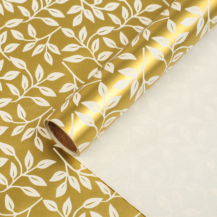 Бумага упаковочная "Веточки", золотой, 0,7 х 2 м