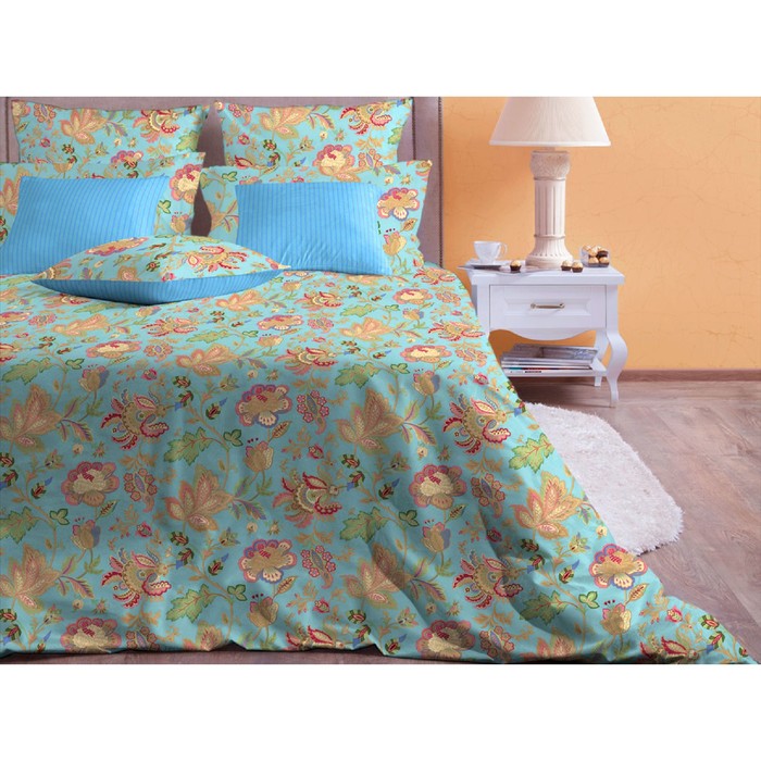 КПБ "Жаклин бирюза" 1,5 сп, 156х220 см, 140х205 см, 70х70 см-2 шт., бязь 145г/м2