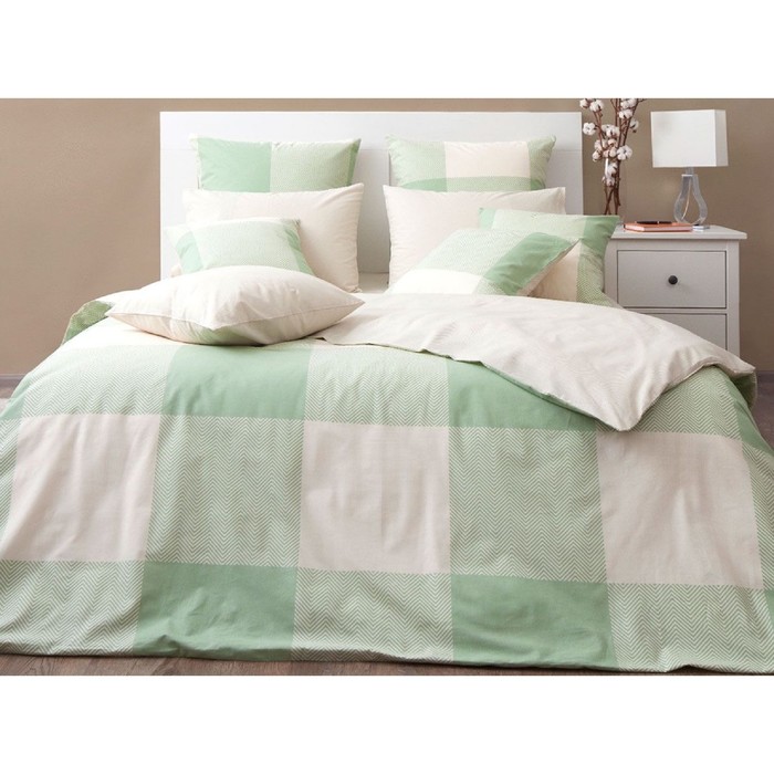 КПБ "Лондон фисташка" 1,5 сп, 156х220 см, 140х205 см, 70х70 см-2 шт., бязь 145 г/м2