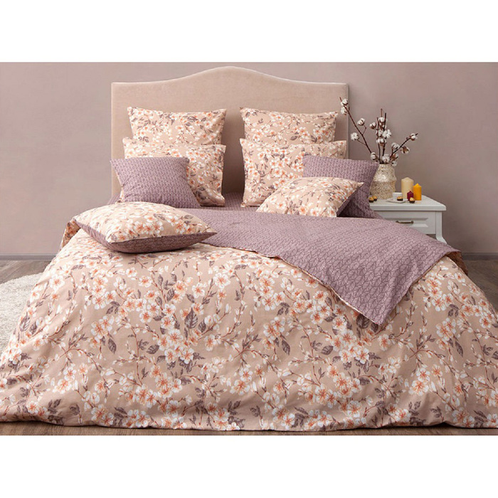 КПБ "Сакура тауп" 2 сп, 214х220 см, 175х205 см, 70х70 см-2 шт., бязь 145 г/м2