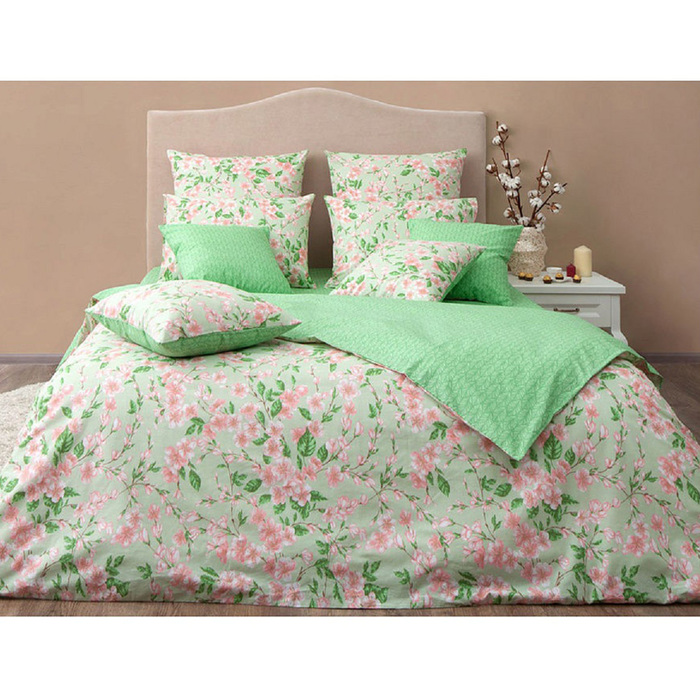 КПБ "Сакура фисташка" 2 сп, 214х220 см, 175х205 см, 70х70 см-2 шт., бязь 145 г/м2