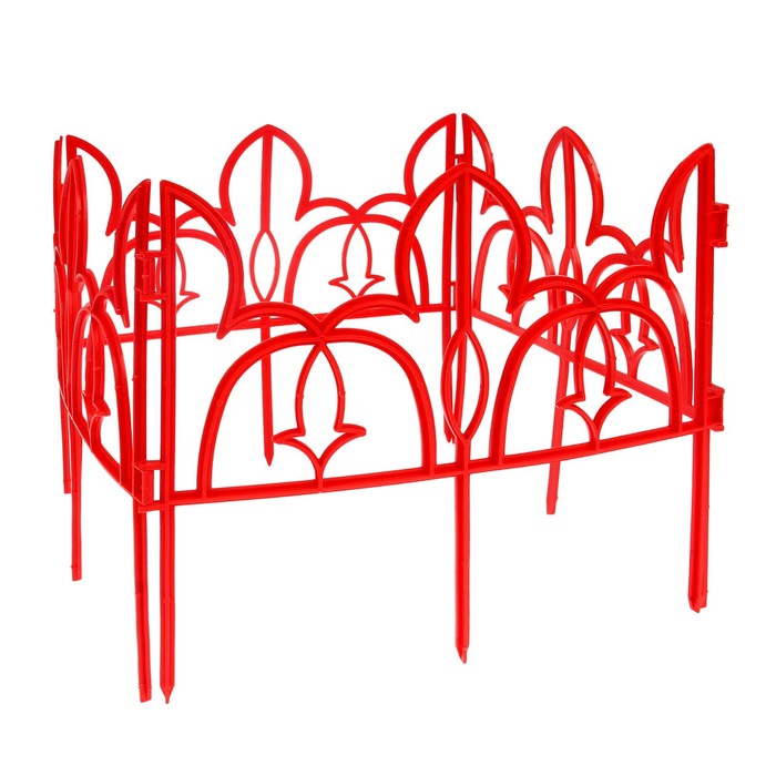 Ограждение декоративное, 30 х 288 см, 9 секций, пластик, красное, «Лилия»