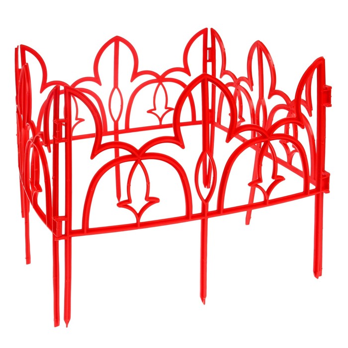 Ограждение декоративное, 30 х 288 см, 9 секций, пластик, красное, «Лилия»