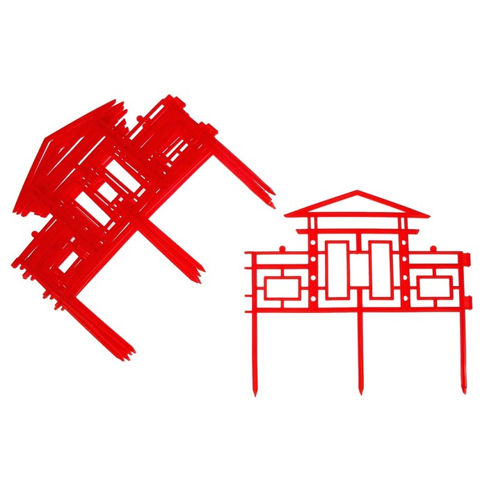 Ограждение декоративное, 30 х 288 см, 9 секций, пластик, красное, «Дворики»