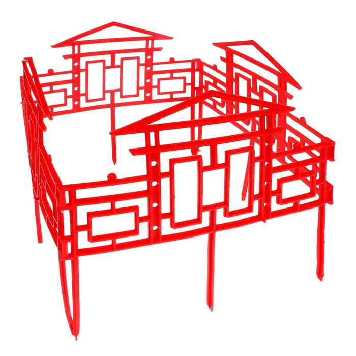 Ограждение декоративное, 30 х 288 см, 9 секций, пластик, красное, «Дворики»