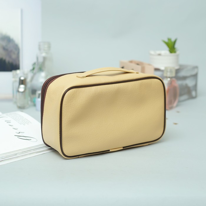 Косметичка дорожная, отдел на молнии, наружный карман, цвет кремовый