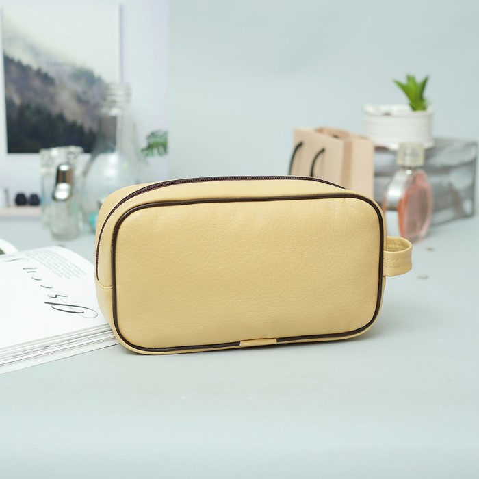 Косметичка дорожная, отдел на молнии, наружный карман, цвет кремовый