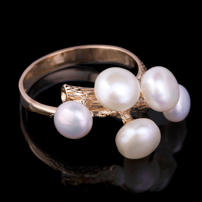 Кольцо бижар "Каприз", размер 19, жемчуг речной, цвет белый в золоте
