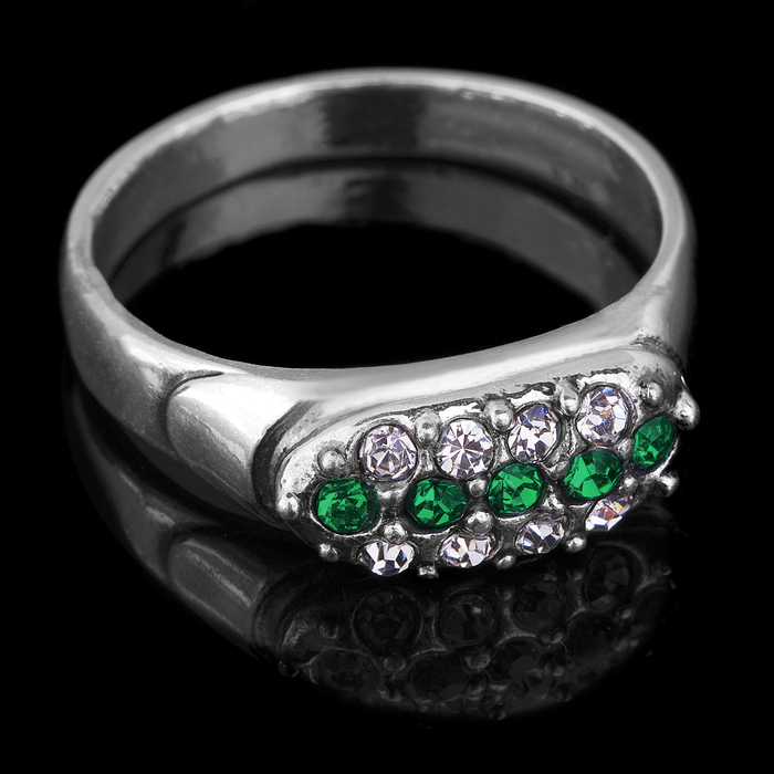 Кольцо бижар "Альянс большой", размер 18,5, цвет бело-зелёный в чернёном серебре