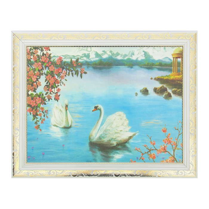 Картина "Красивые лебеди" 37х47 см рамка микс