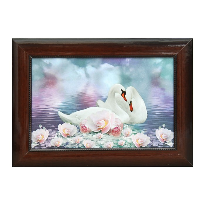 Картина "Лебеди в цветах" 27*37 см