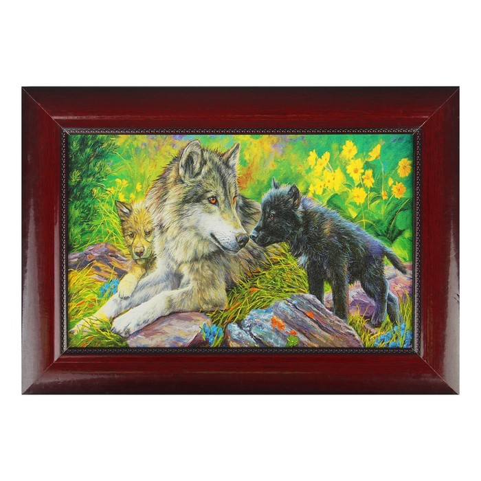 Картина "Волчица и детки" 27*37 см