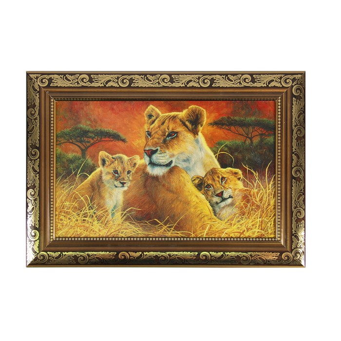 Картина "Львица и детёныши" 27*37 см