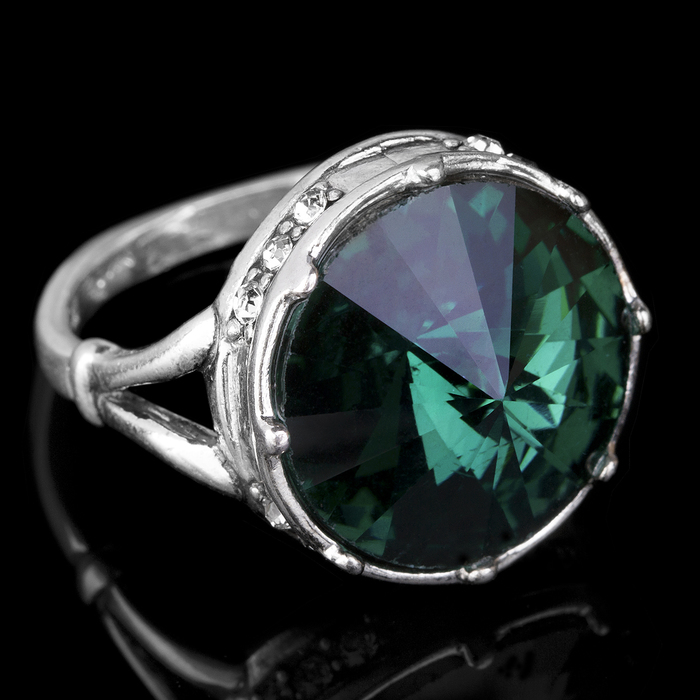 Кольцо бижар "Ямайка", размер 18, цвет зелёный в чернёном серебре