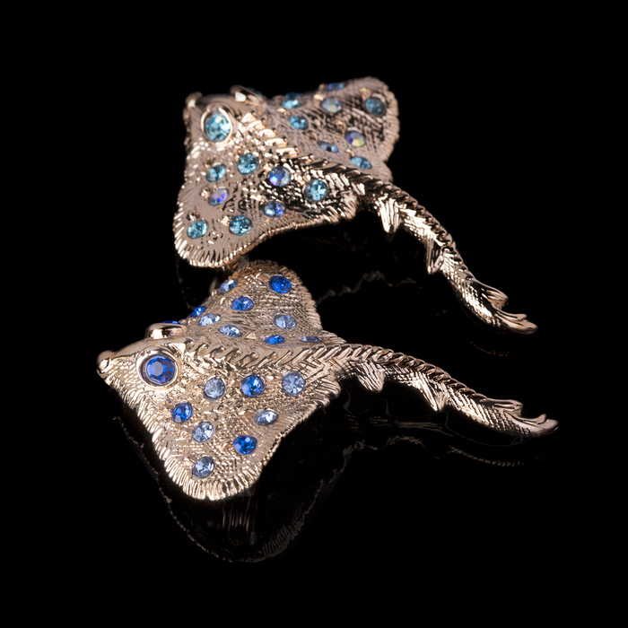 Брошь бижар "Скат", цвет синий в золоте