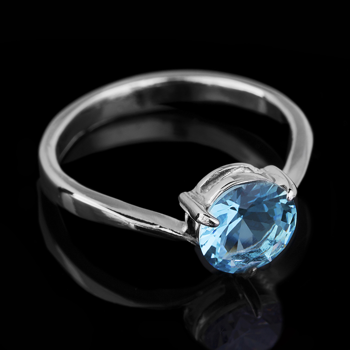 Кольцо бижар "Искра", размер 18, цвет голубой в серебрении с родированием