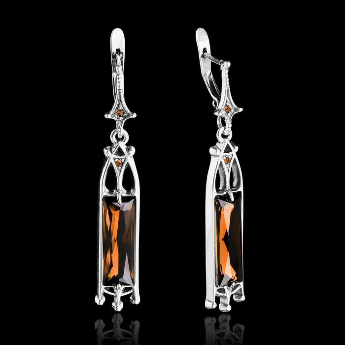 Серьги "Неф", цвет красный в чернёном серебре