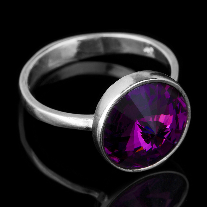 Кольцо бижар "Увлечение", размер 16, цвет фиолетовый в серебре