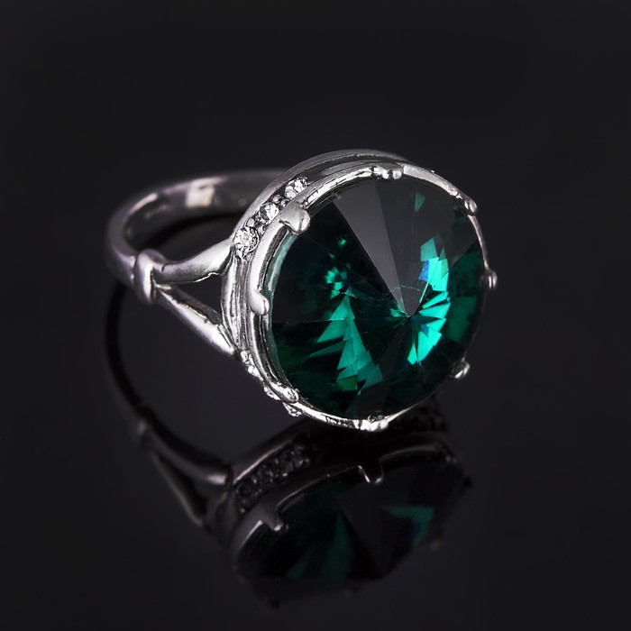 Кольцо бижар "Ямайка", размер 19, цвет зелёный в чернёном серебре