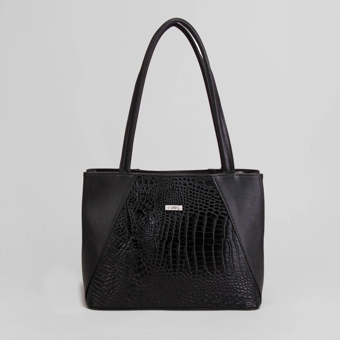 Сумка женская, отдел с перегородкой на молнии, наружный карман, крокодил, цвет чёрный