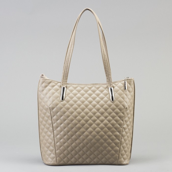 Сумка женская, 1 отдел на молнии, наружный карман, стёжка, цвет серо-бежевый