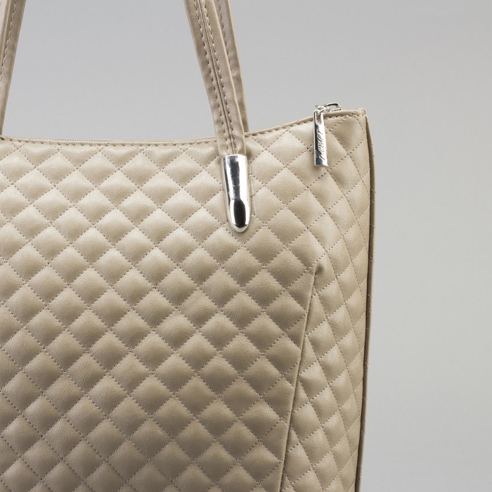 Сумка женская, 1 отдел на молнии, наружный карман, стёжка, цвет серо-бежевый