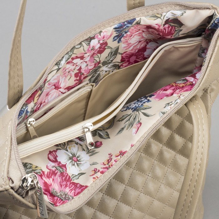 Сумка женская, 1 отдел на молнии, наружный карман, стёжка, цвет серо-бежевый