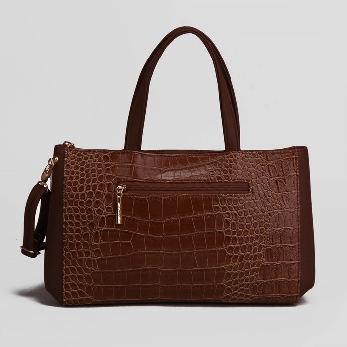 Сумка женская, отдел на молнии, наружный карман, крокодил, цвет светло-коричневый