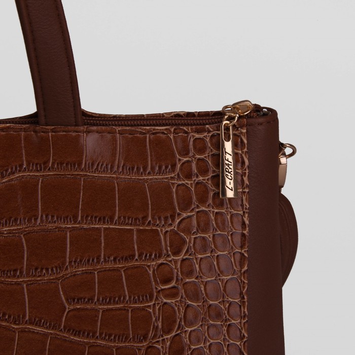 Сумка женская, отдел на молнии, наружный карман, крокодил, цвет светло-коричневый