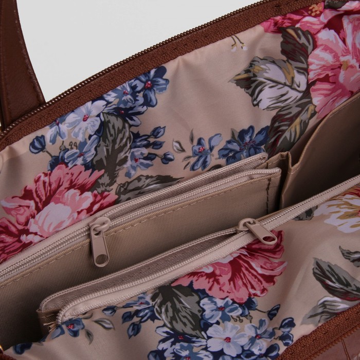 Сумка женская, отдел на молнии, наружный карман, крокодил, цвет светло-коричневый