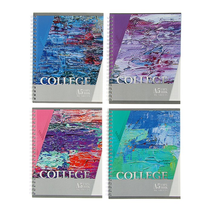 Тетрадь 96 листов клетка на гребне "Колледж обложка", мелованный картон, выборочный лак, микс