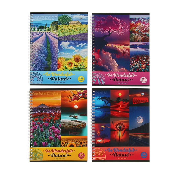 Тетрадь 96 листов клетка на гребне "Чудо природы", обложка мелованный картон, микс