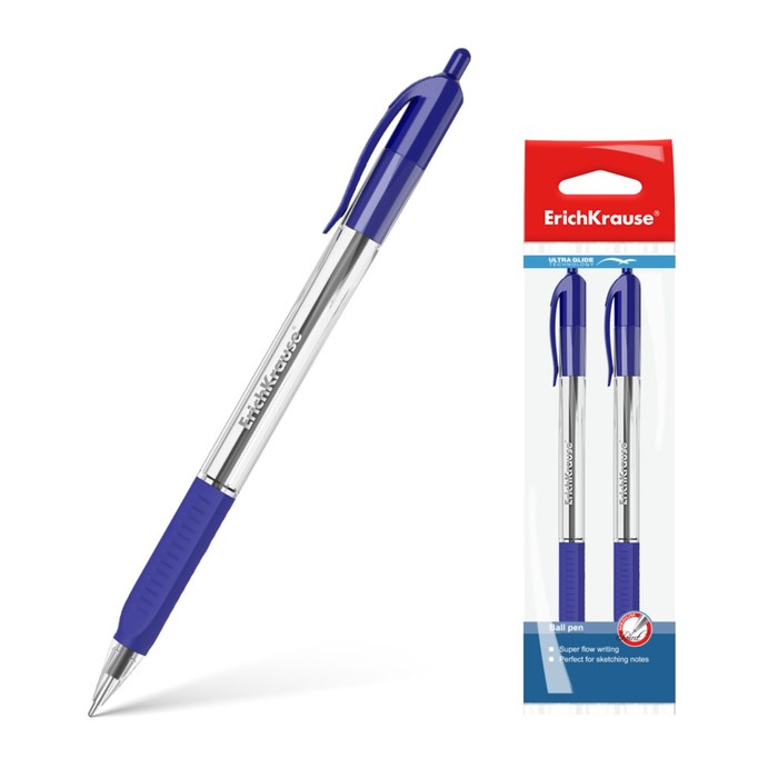 Набор ручек шариковых автоматических 2 штуки Ultra Glide Technology U-29, узел-игла 0.6 мм, чернила синие, одноразовая, длина линии письма 1000м