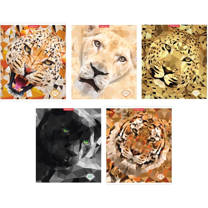 Тетрадь 48 листов клетка "Дикие кошки", картонная обложка, микс